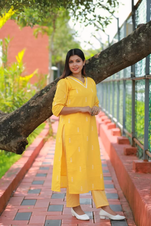 Stylish yellow cord set for women – casual wear co-ord outfit for daily and festive use.