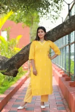 Stylish yellow cord set for women – casual wear co-ord outfit for daily and festive use.