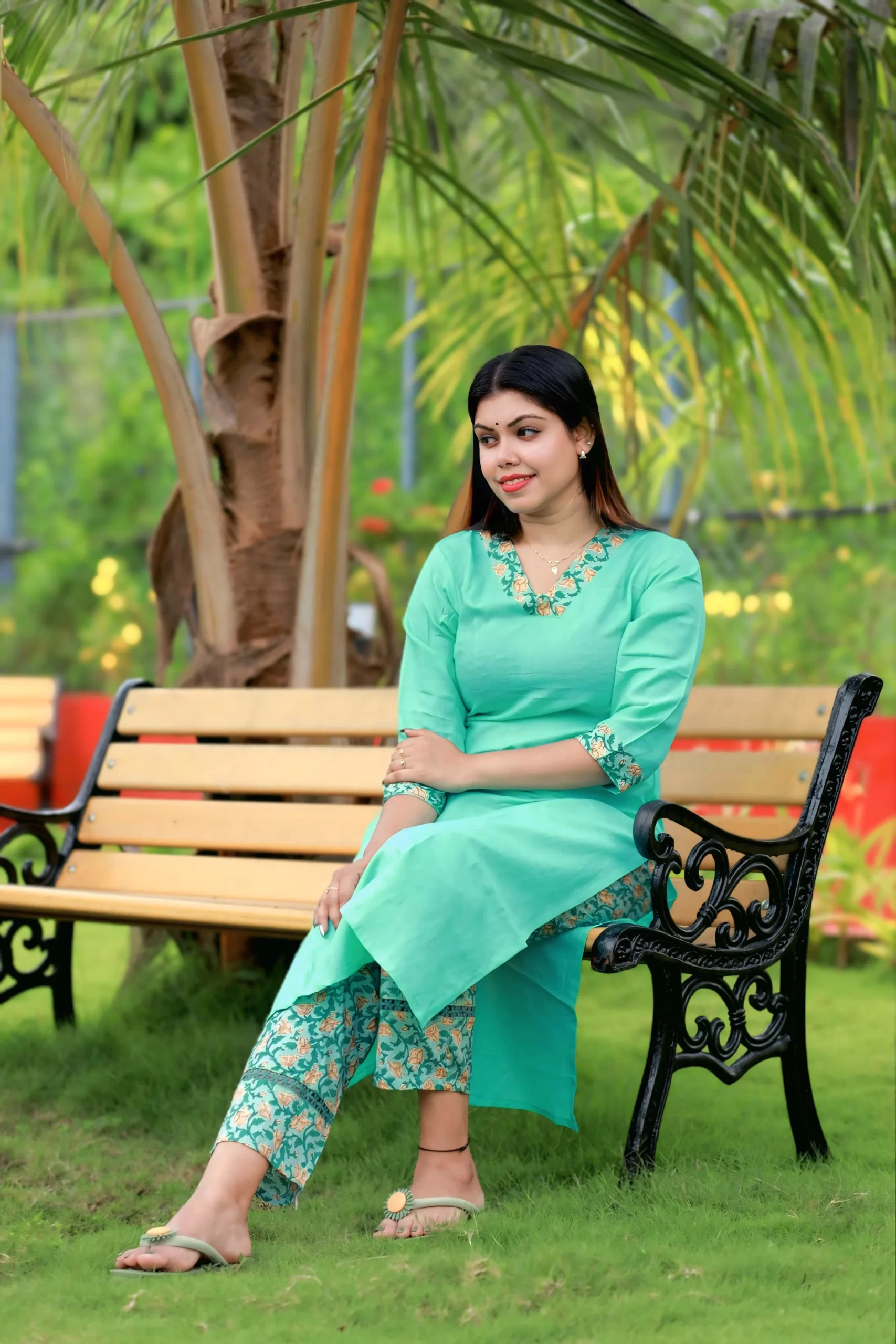 A modern ethnic outfit from Janki Design in Kochi showcasing a perfect blend of traditional craftsmanship and contemporary fashion elegance.