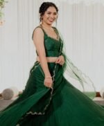Pure silk green dhavani for engagement or function – Janki Design Boutique