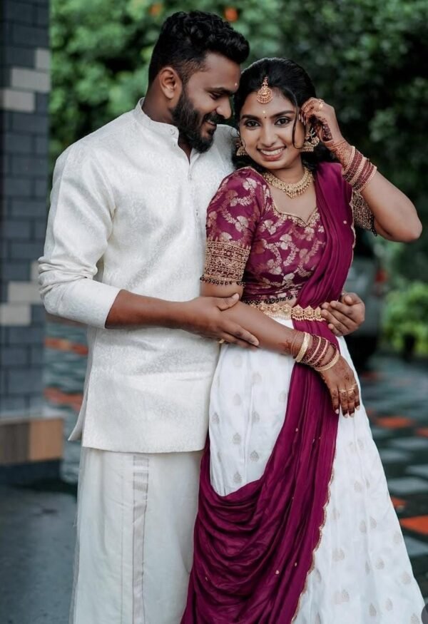 Traditional silk dhavani set for teenage girls by Janki Design