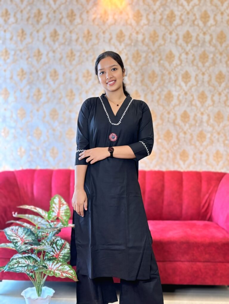 Elegant ethnic outfit designed with expert custom styling in Kochi by Janki Design, blending traditional charm with modern trends.