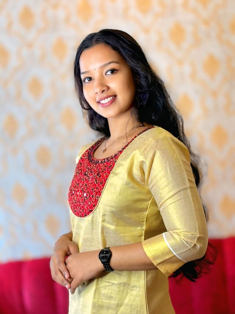 Royal Glow Yellow Kurti with Red Yoke Embroidery – Janki Design Kochi ethnic wear.